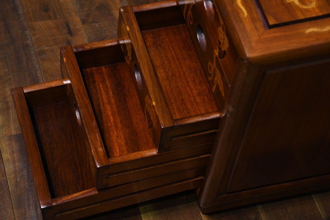 CHC46 唐木 カリン/花梨 無垢材 葡萄柄 象嵌細工 5段小引出し 姫タンス CHC46 唐木 カリン/花梨 無垢材 葡萄柄 象嵌細工 5段小引出し 姫